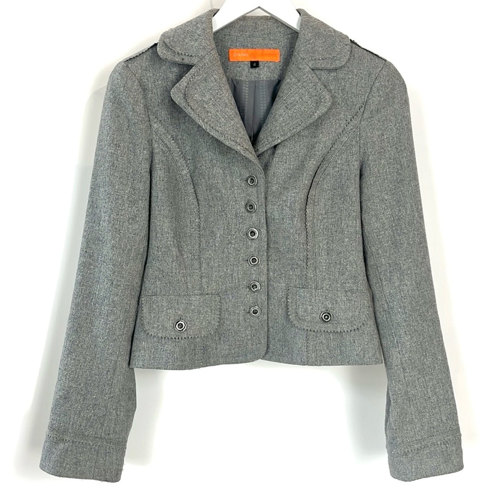 Cynthia by Cynthia Steffe Grey Wool Zigzag-Trim Blazer